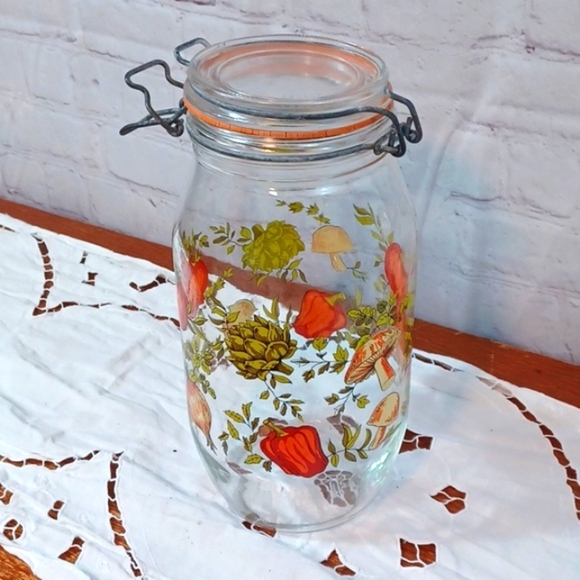 Vtg 1960,S Glass Jar Canister  Peppers Mushrooms France Niveau De Remplissage - Picture 4 of 10
